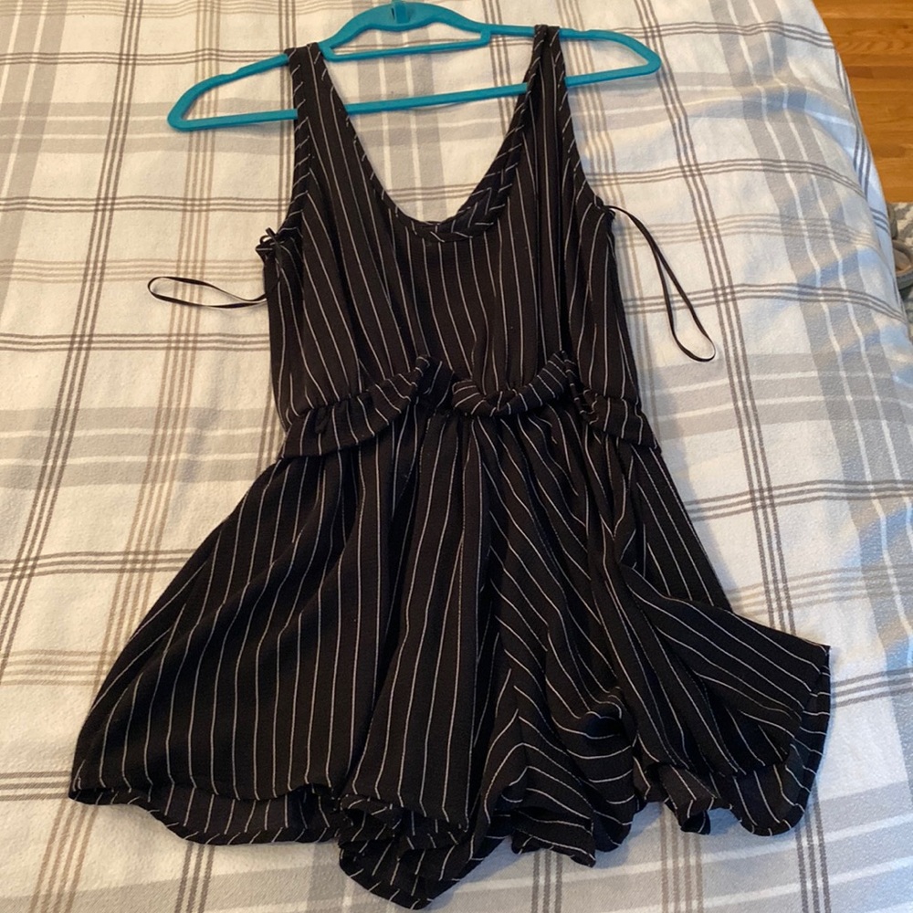Black + white stripe Romper. Purchased at Mixology. Brand: Robertson + Rodeo